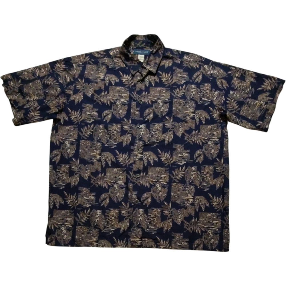 Cooke Street Hawaiian Shirt Mens Navy Blue Tropical Short Sleeve Button Up EUC